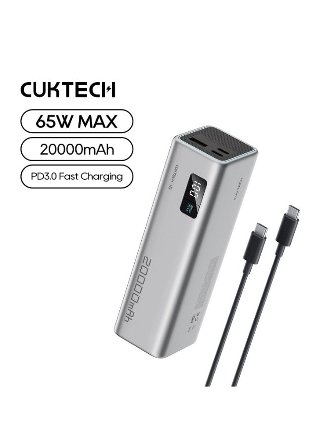 CUKTECH 15 SE Power Bank, 20000mAh 65W 3-Port USB C Portable Laptop Charger, PD 3.0 Fast Charging Battery Pack for iPhone, MacBook, Samsung, Xiaomi, Redmi, Switch - Image 1